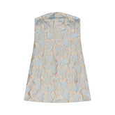 Aesthetic Pose Slate Blue and Gold Jacquard Strapless Mini Dress